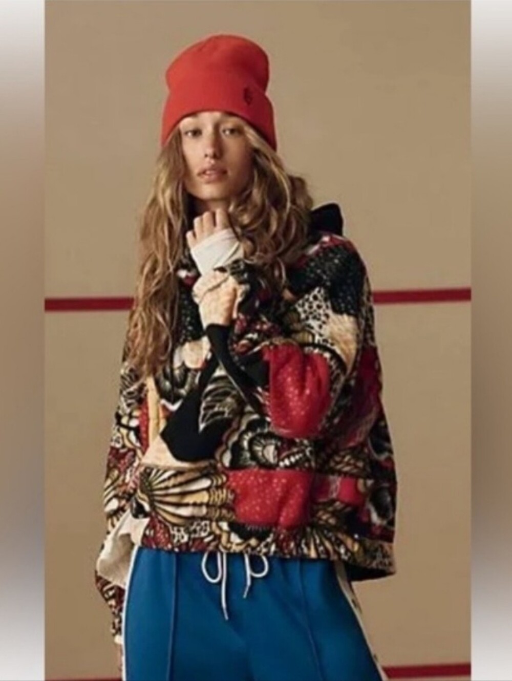 Free People Movement Women's Red Patterned Hooded Pullover Nwt XS Anthropologie